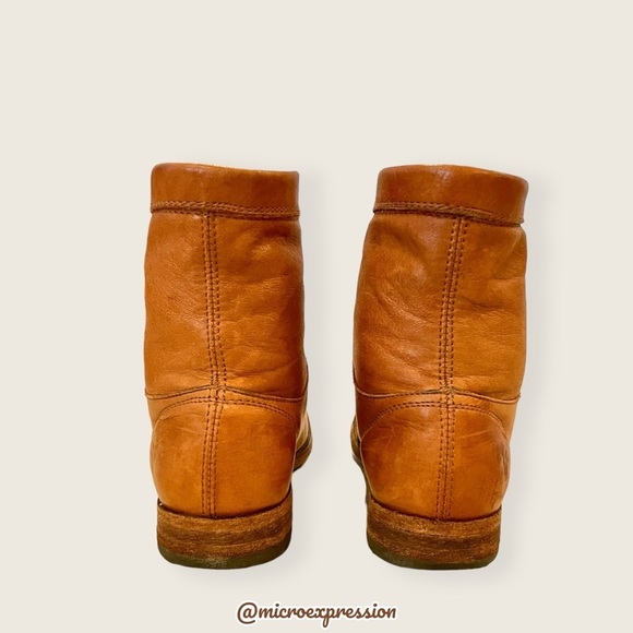 Frye Erin Lug Work Lace Up Combat Cognac Brown Leather Winter Fall Ankle Boot - Picture 13 of 16